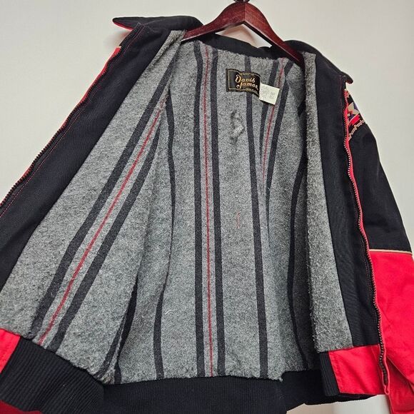 Vintage DAVIS JAMES Red and Black Lined Jacket with Patterned Accents Size Large - Picture 2 of 4